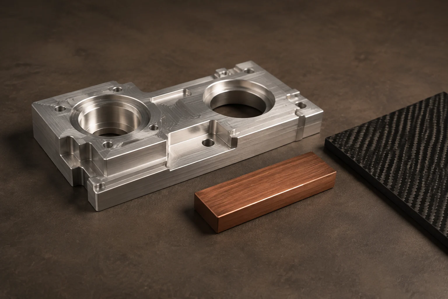 Conceptual study of machined aluminium, copper and carbon fibre surfaces